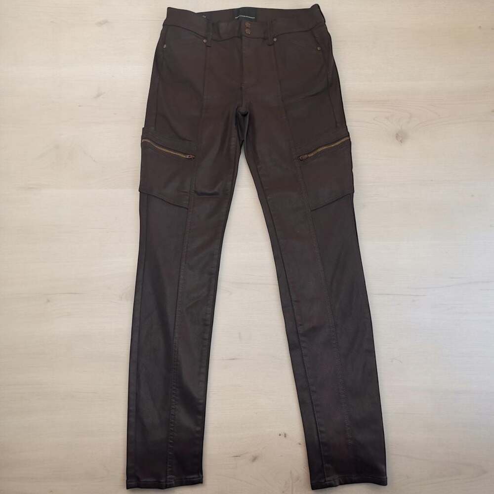 White House Black Market High-Rise Skinny Stretch Coated Moto Jeans - Brown